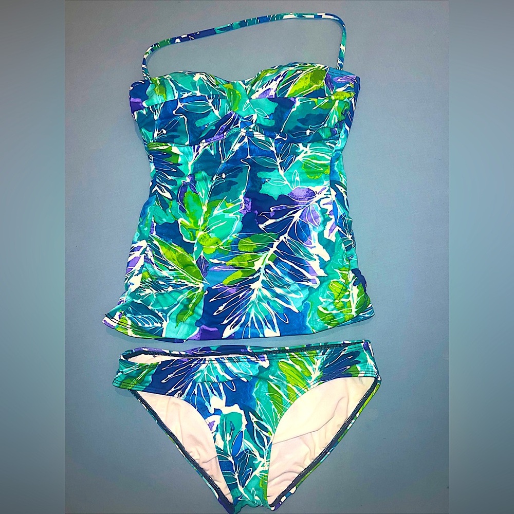New Lauren Ralph Lauren Women’s Halter Swim Bikini Tropical Blue 4/S Tankini